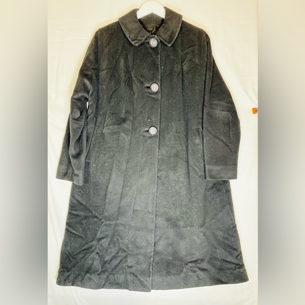Rare Vintage 100% Cashmere Black Coat Fully Lined Button Flaw Few Small Holes